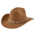 thumbnail image 2 of Western Cowboy Hat For Men And Women Bohemian Style Fedora With Rhinestone Embellishments Curved Brim Fashion Accessory Cozy Brown - One Size, 2 of 9
