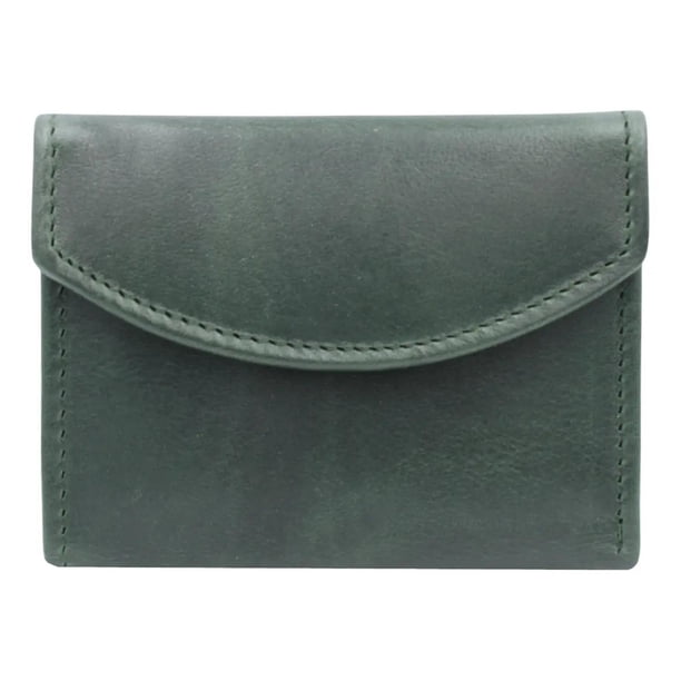 Cartera Tarjetero Piel Genuina Monedero Broche Imán verde
