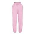 thumbnail image 5 of Women's Solid Sweatpants Drawstring Elastic Waist Solid Cuffed Pants with Pockets Pink XL, 5 of 8