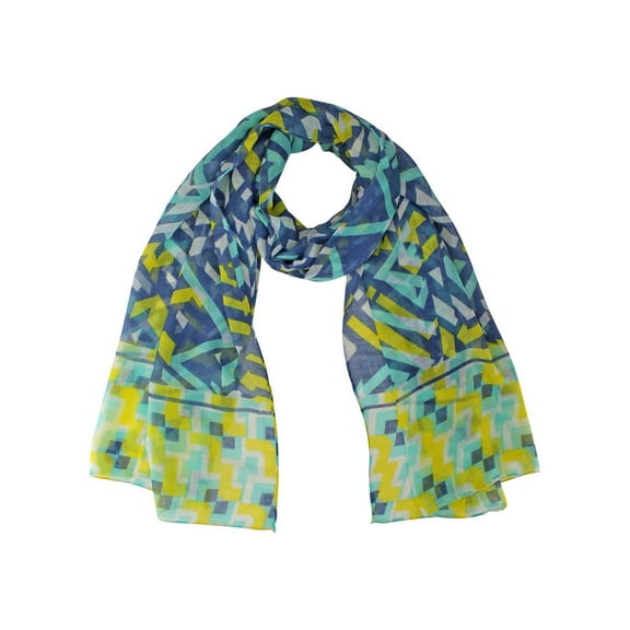 Blue Multicolor Geometric Pattern Oblong Lightweight Scarf Wrap