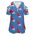 thumbnail image 4 of Fun Rocket Pop Popsicle Pattern Womens Summer V Neck Zipper Top Short Sleeve T Shirt Off Shoulder Top Casual Classy Loose Shirts, 4 of 7