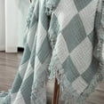 thumbnail image 3 of Chezmoi Collection Kendall Checkered Cotton Muslin Throw Blanket, Knit Woven Gauze Blanket with Frayed Tassels for Couch Bed Travel Lightweight Breathable Throw, 50" W x 60" L, Gray/White, 3 of 6