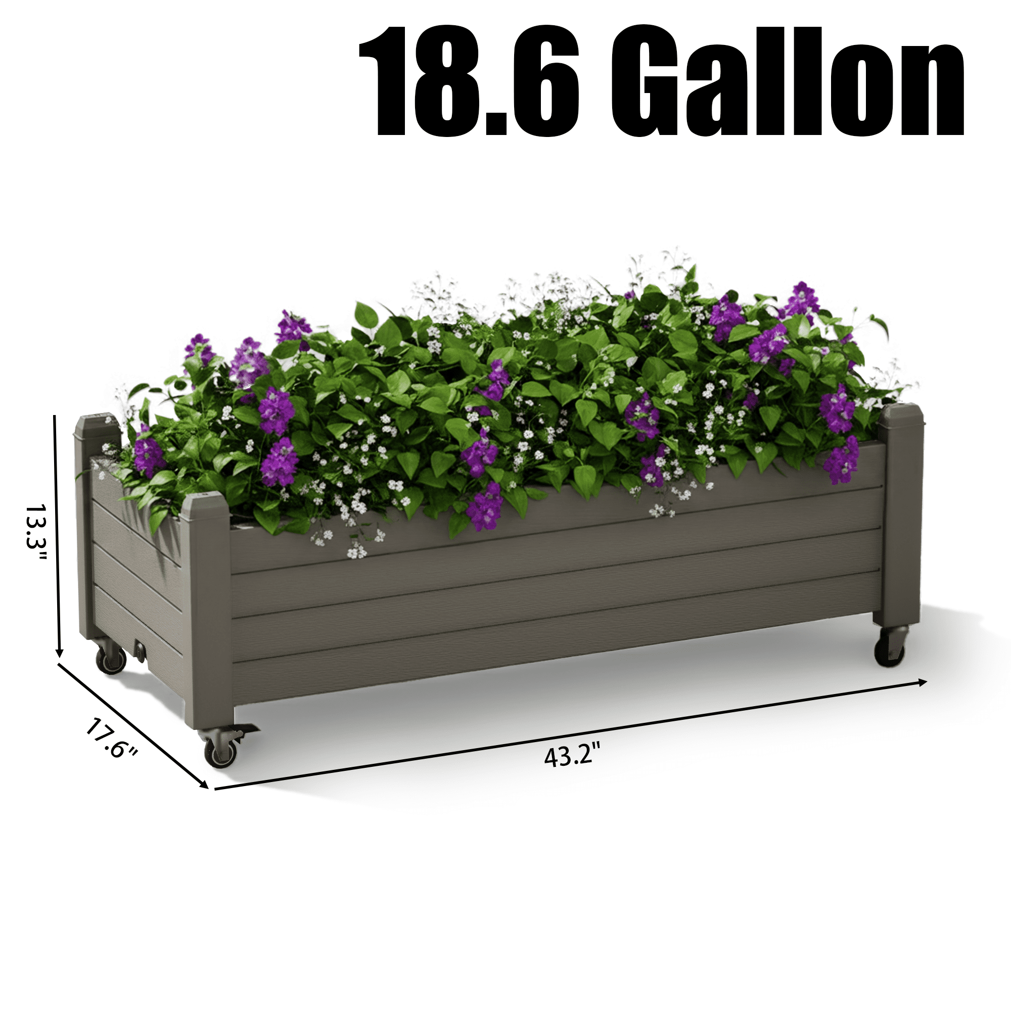 Bifanuo Durable Resin Raised Garden Bed, Plant Stand with Lockable Wheels for Flowers, Vegetables,Herbs- Perfect for Backyard, Patio, and Balcony(Gray)