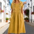 thumbnail image 2 of Puliio Summer Dresses for Women Short Sleeve Round Neck Embroidered Linen Midi Dress with Pockets, 2 of 7