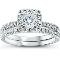 Pompeii 5/8 Ct Lab Grown Diamond Cushion Halo Engagement Wedding Ring Set White Gold EX3