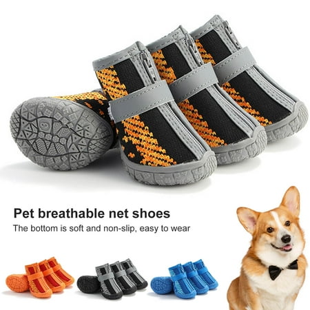 4Pcs Pet Shoes Zipper Closure Anti-skid Breathable Pet Dogs Mesh Sneakers for Casual Black