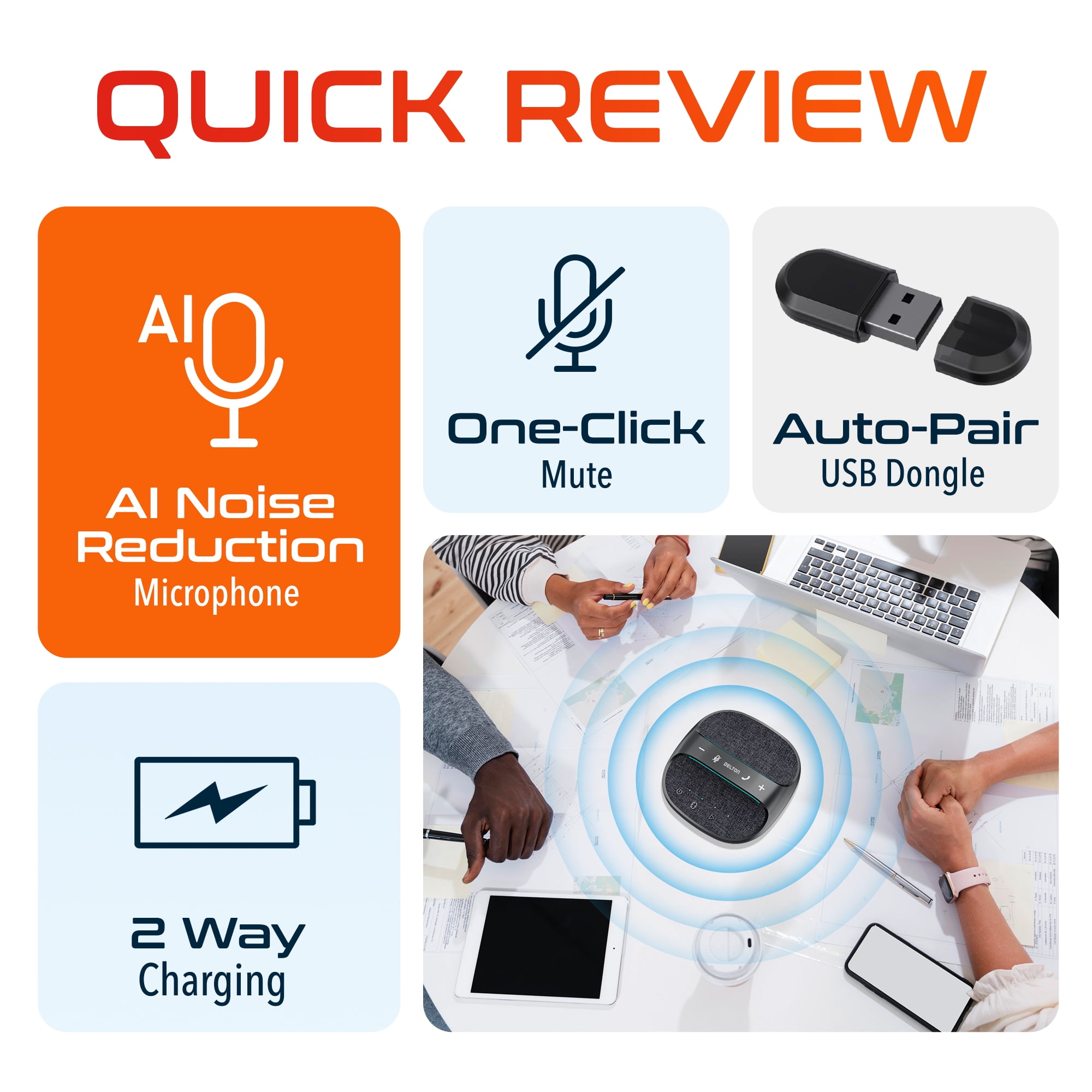Delton C4700 Wireless Bluetooth Conference Speaker with Microphone, 9-Hour Call Time, 360° Voice Pickup, 10 to 16 Feet Voice Range, Noise Reduction, Compatible with Zoom, Slack, Skype
