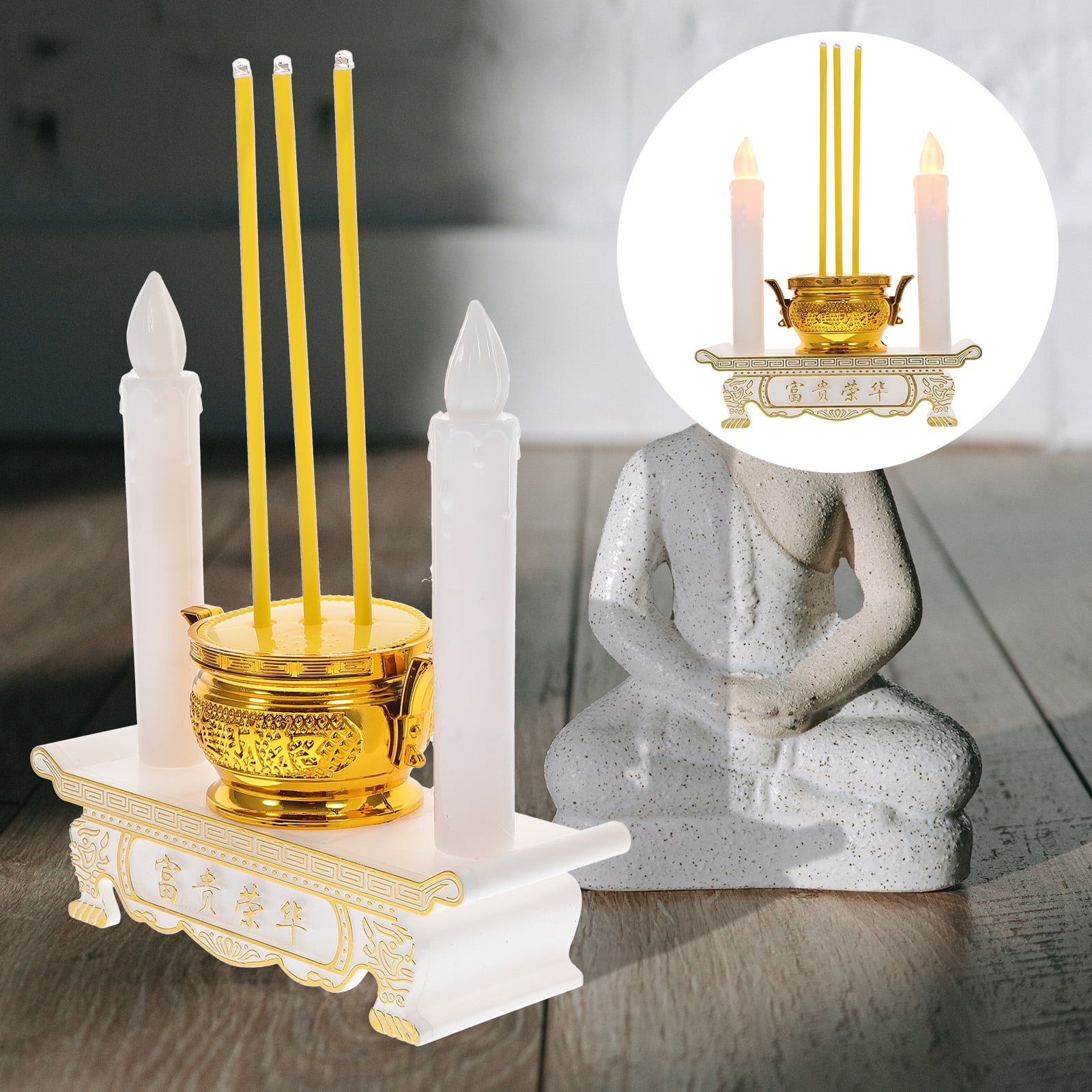 Electronic Incense Burner LED Censer Candle Light Buddhist Hall