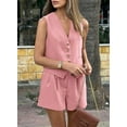 thumbnail image 5 of AURA Women V Neck Sleeveless Vest and Shorts Set Button Front Summer 2026 Casual Outfit S-XXL, 5 of 8