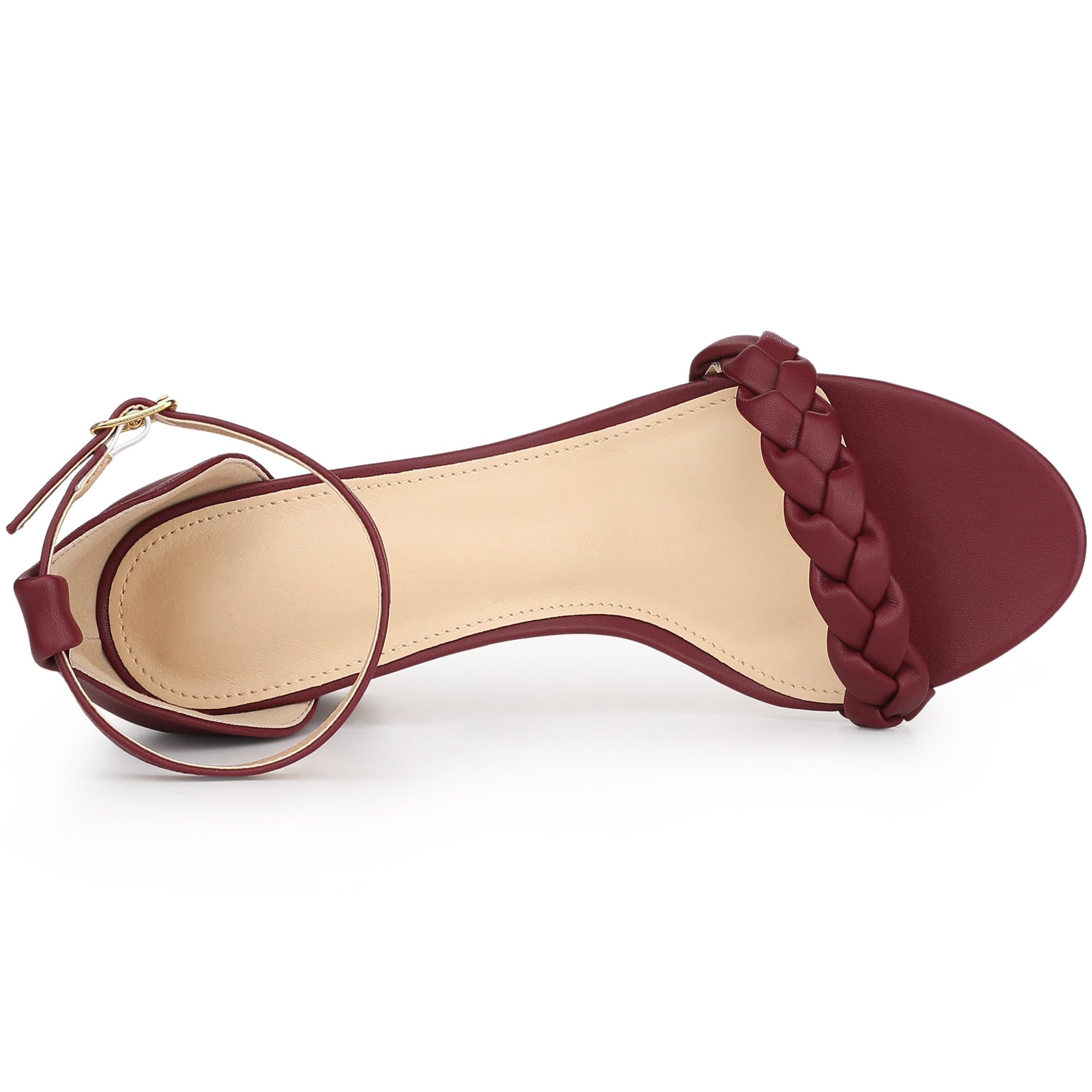 DARING DIVA Women's Chunky Heels Ankle Strap Braided Heel Black Sandals Burgundy 10
