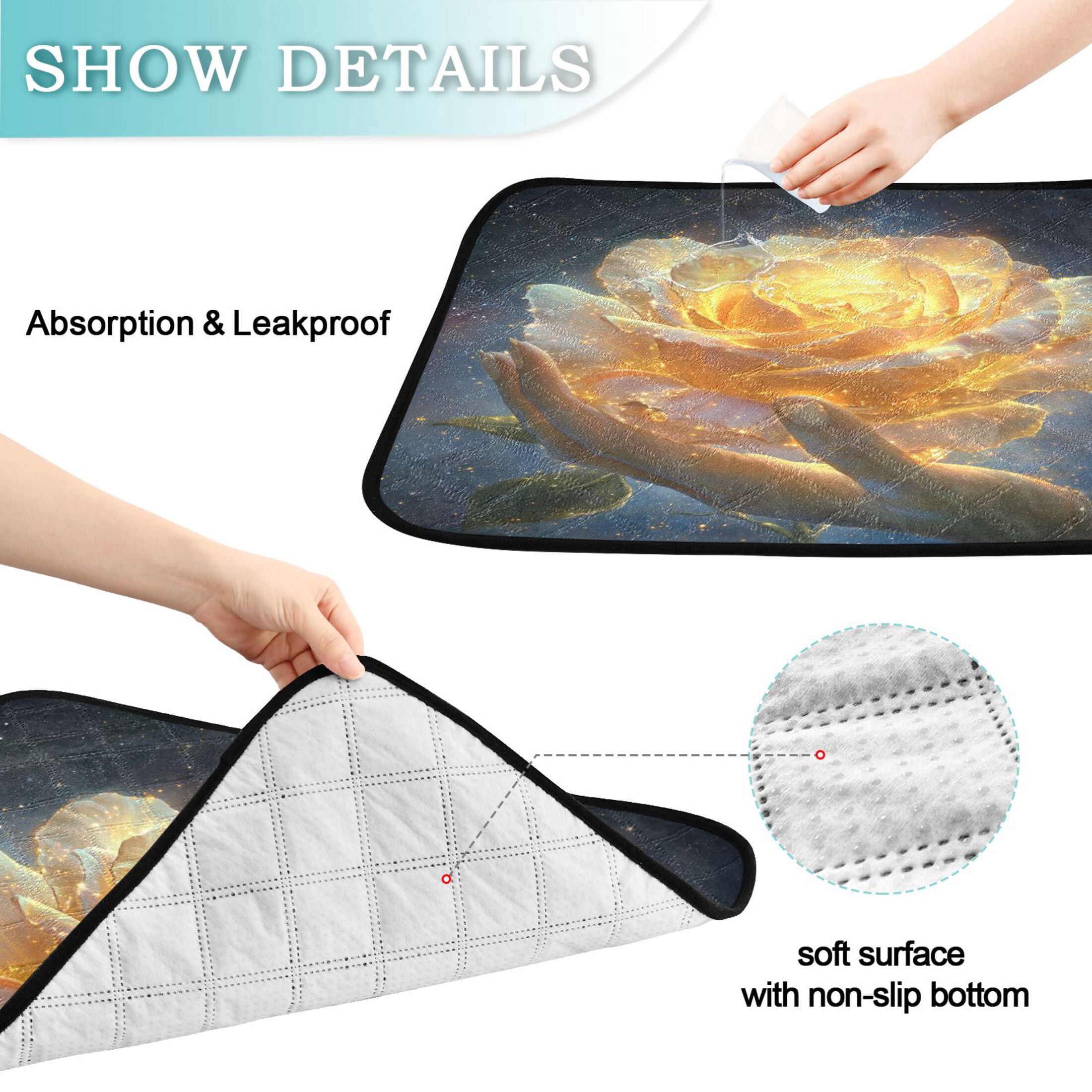 Qxltty White Gold Rose Cat litter Pads Pet Set of 3 Diaper Mats Center Anti-leakage Layer Absorbent Soft and Comfortable