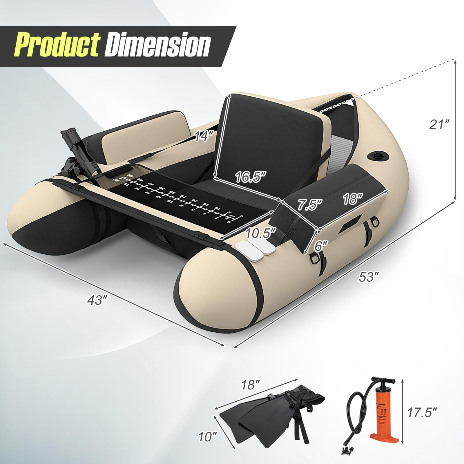 Fishing Float Tube  350lbs Inflatable Boat With Paddle Pump Flippers Fish Hook Stators Ruler Storage Pockets Portable Backpack Belly For Adults