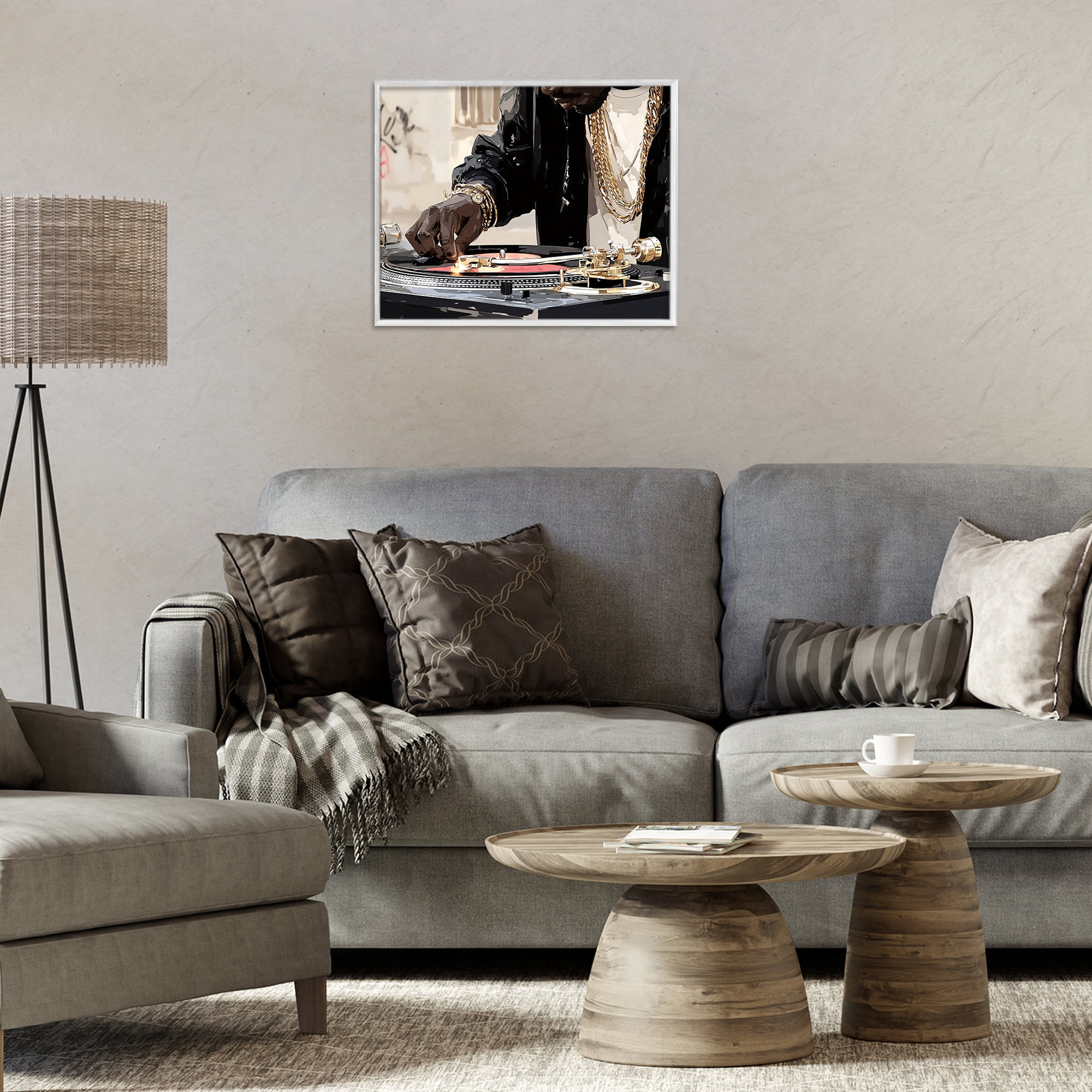 Stupell Industries Golden Touch on DJ's Turntable White Framed Giclee Art, design by Franklyn Gregory