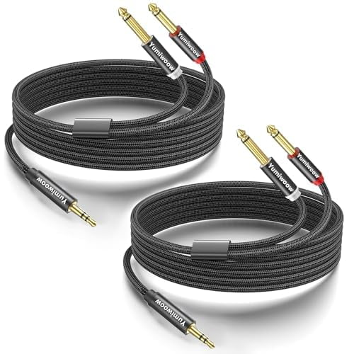 Cable Yumiwoow TRS de 3,3 pies y 3,5 mm a estéreo dual de 6,35 mm, paquete de 2
