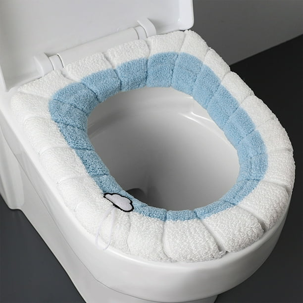 Funda Reutilizable Para Asiento De Inodoro, Suave, Gruesa, Lavable, De Tela De Fibra, Fácil Instalación Para Mayor Comodidad En El Baño, Color Azul