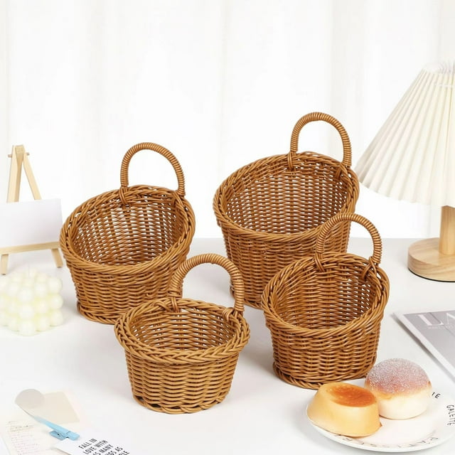 Cesta De Almacenamiento De Plástico Cesta organizadora de pared de plástico tejido marrón para baño y cocina (1 pieza) Rkxzt