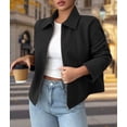 thumbnail image 6 of Women Jacket Casual Lapel Long Sleeve Zip Up Cropped Coats Trendy Outwear Fall Winter Streetwear Black S, 6 of 7