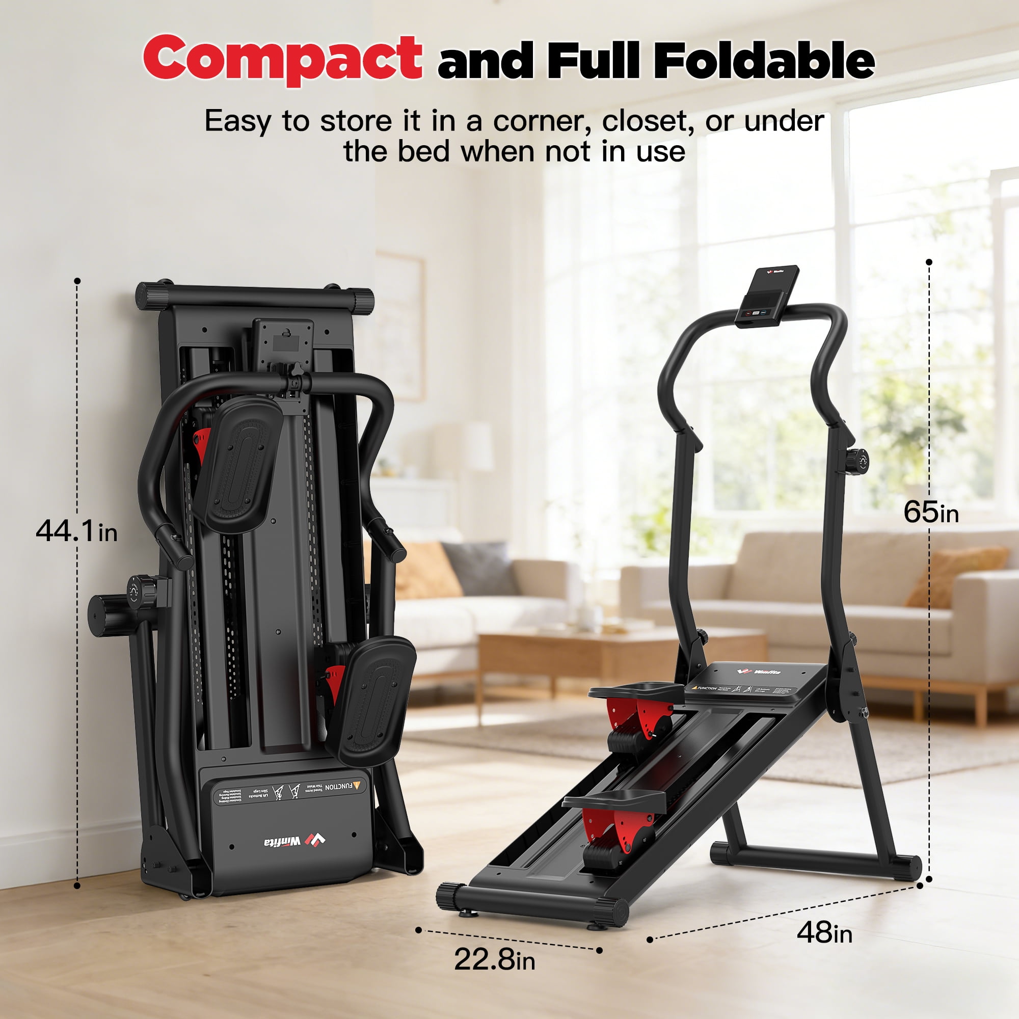 Magnetic Stair Stepper for Home Workout-Foldable Stepping Climbers with 8 Adjustable Resistance Levels, LCD Display & 19"Extended Step, Full-Size Foot Pedals, Compact Design for Cardio & Leg Training