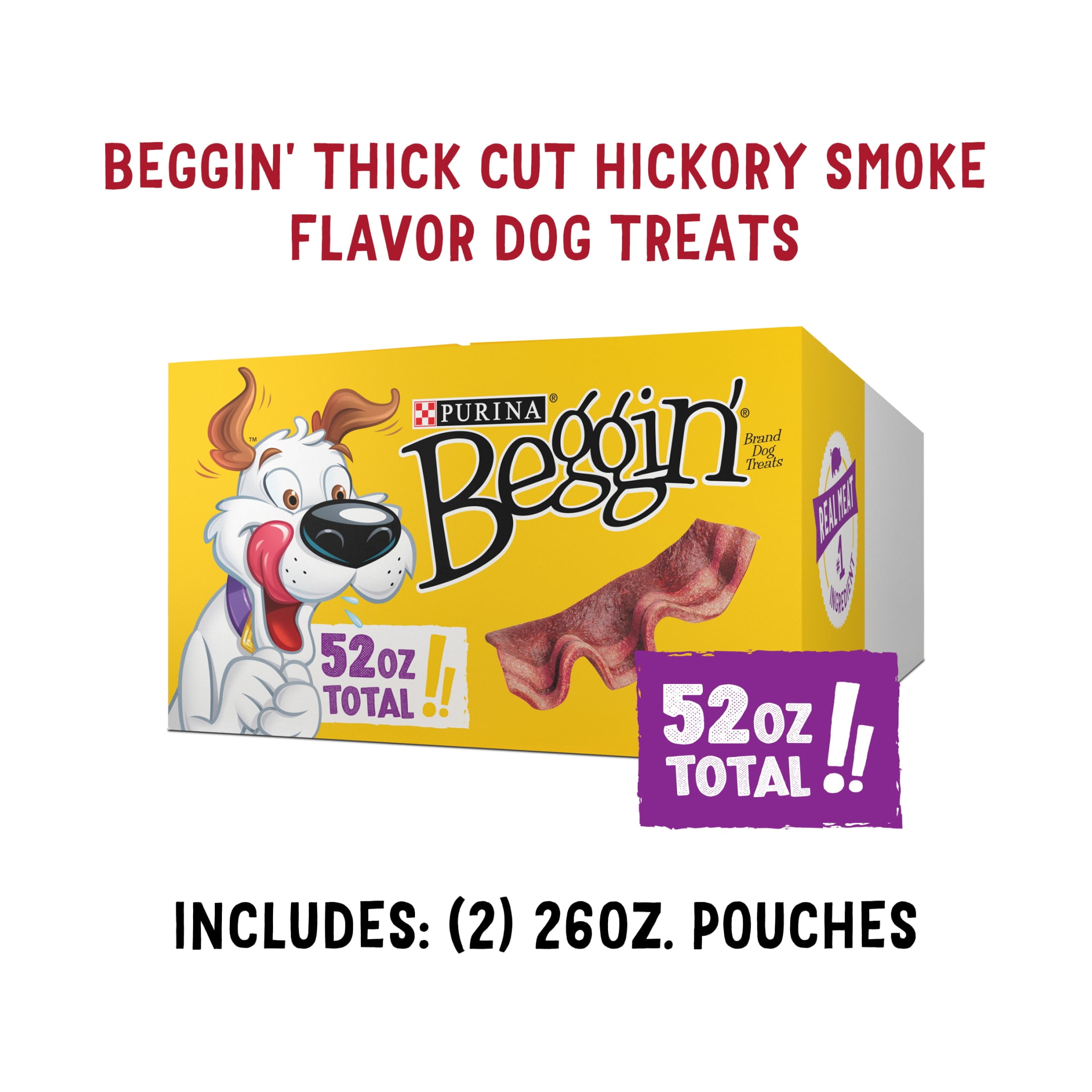 Purina Beggin' Strips Jerky Snacks Dog Treats, Thick Cut Hickory Smoke Flavor 26oz (2 Pack)