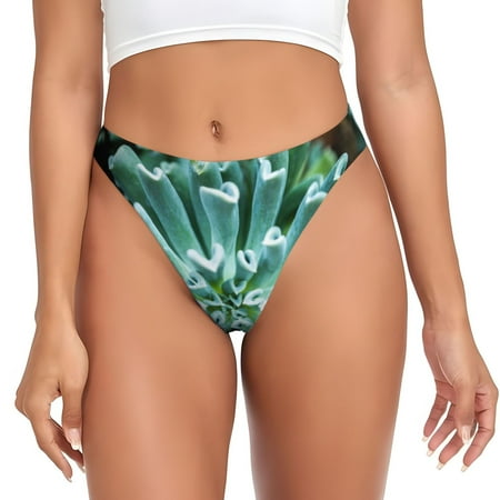 Qokaie Teal Cactus Printed Women s Cotton Thong Underwear  Sexy Breathable Panties G-string-Small