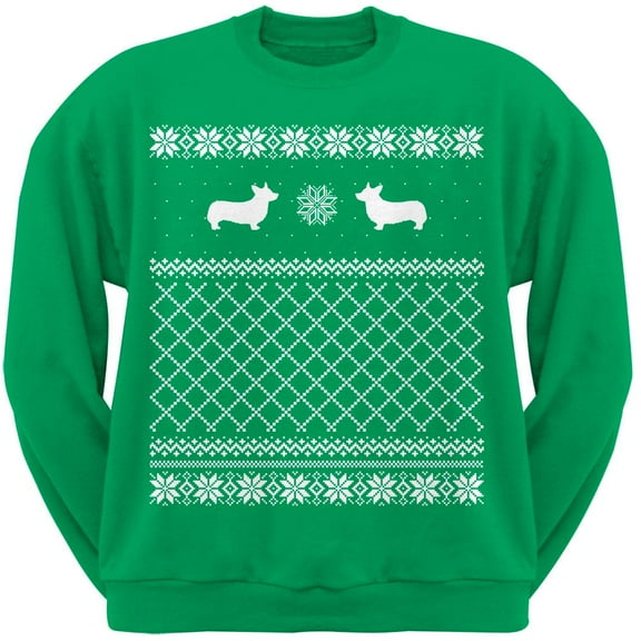 Corgi Green Adult Ugly Christmas Sweater Crew Neck Sweatshirt
