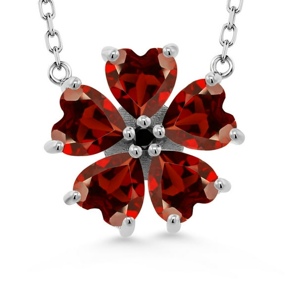 Gem Stone King 925 Sterling Silver Red Garnet and Black Diamond Pendant Necklace for Women (5.03 Cttw, Heart Shape 6MM, with 18 inch Chain)