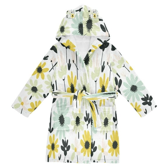 FORMRS Niños Bathrobe Unisex Hooded Robe Soft Plush Pajamas Sleepwear, Size 2-3T, White Flower