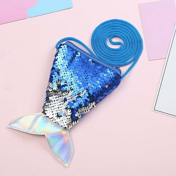 Aueoeo Mermaid Tail Purse Sequin Crossbody Coin Wallet Bags for Kids Little Girls Mermaid Party Birthday Gifts