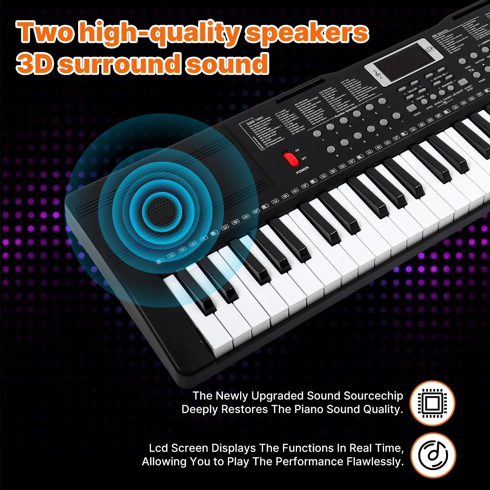 iMeshbean 61 Key Light Up Electronic Piano Keyboard with Adjustable Stand, Headphones, Microphone - Beginner to Professional