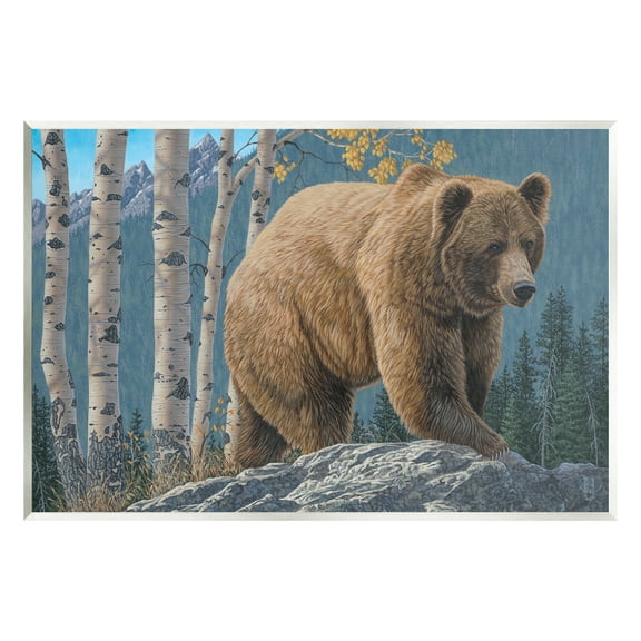 Stupell Industries Brown Bear on Rock Animals & Insects Painting Unframed Art Print Wall Art, 15 x 10