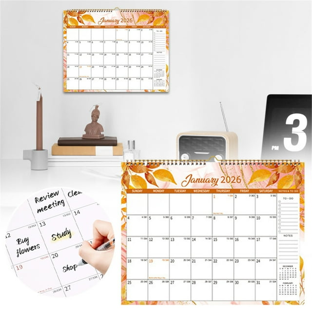 Tyeign 2026 Floral Wall Calendar 12-Month Punch-Card Schedule, Large Ruled Writing Space, Thick Ink-Proof Paper, Wire-Bound Hanging Loop, Home Office Student Productivity Organizer, 1 Calendar