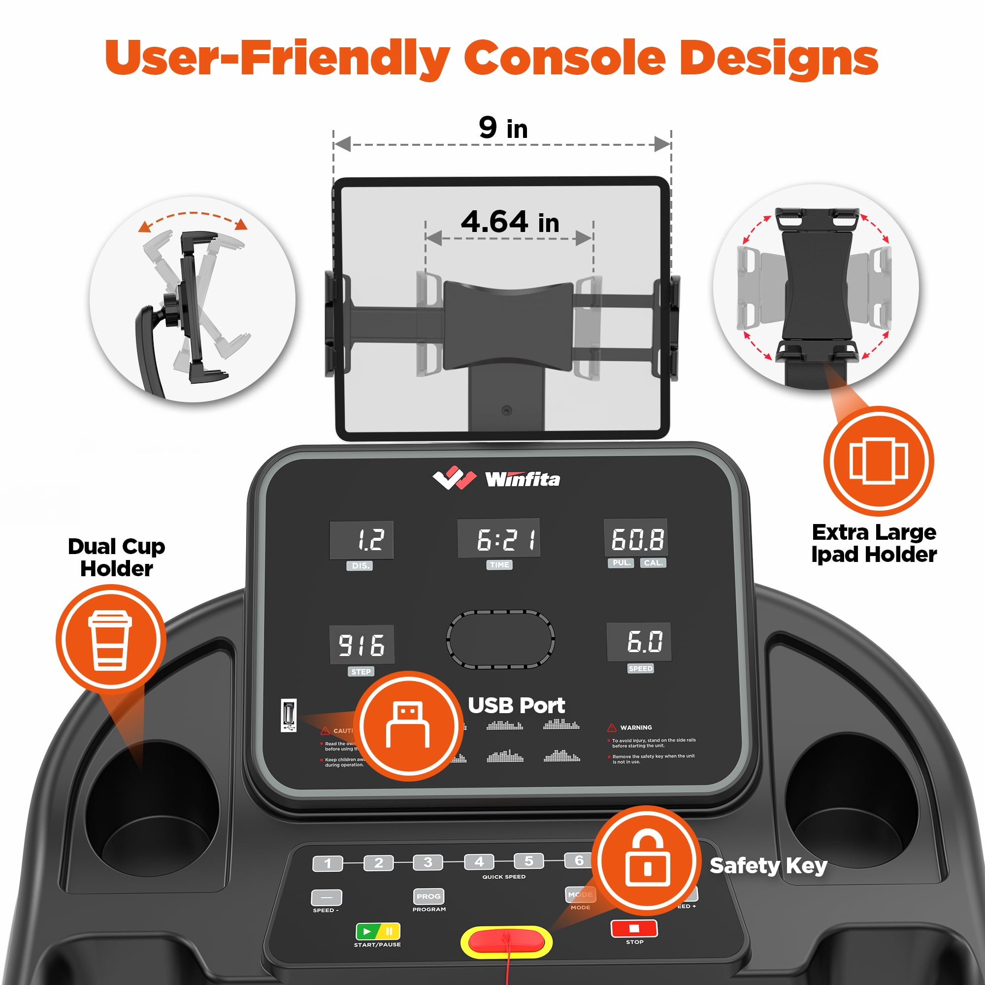 Winfita Folding Treadmill with Incline, 3.5 HP Manual Incline Treadmill, 300 lb Capacity, 0.6-8MPH, APP, LED Display, Exercise Equipment for Walking, Jogging, Running