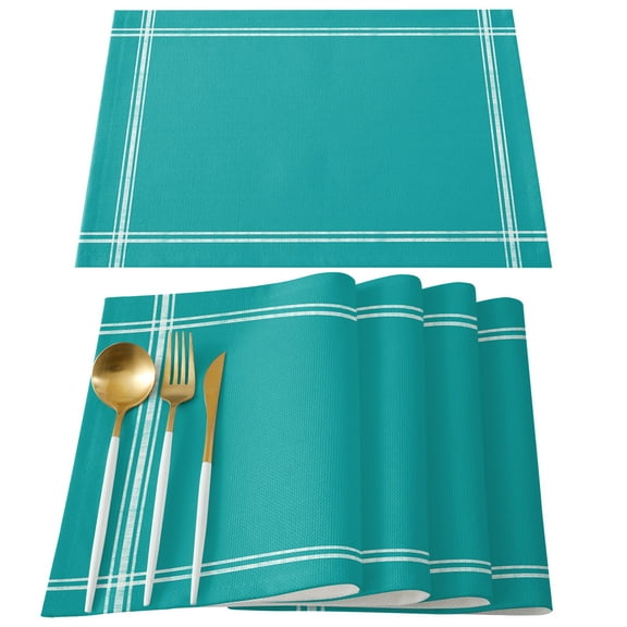 Pure Teal Green Placemats Set of 6, Simple Solid Color Placemats for Dining Table, Place Mats for Kitchen Tabletop, Waterproof Wipeable Dining Table Mats Set