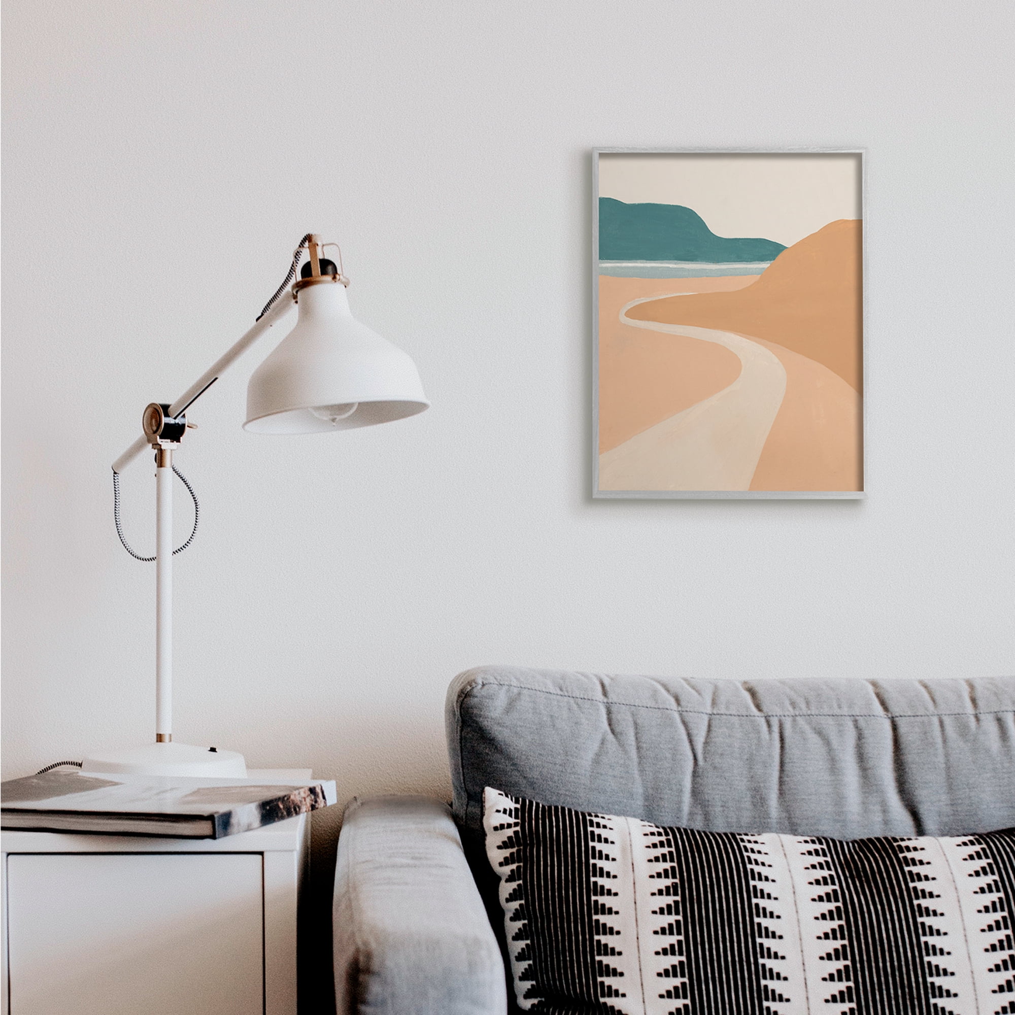 Stupell Industries Coastal Road Landscape Terracotta Brown Seascape Nature Painting Gray Framed Art Print Wall Art, 16 x 20