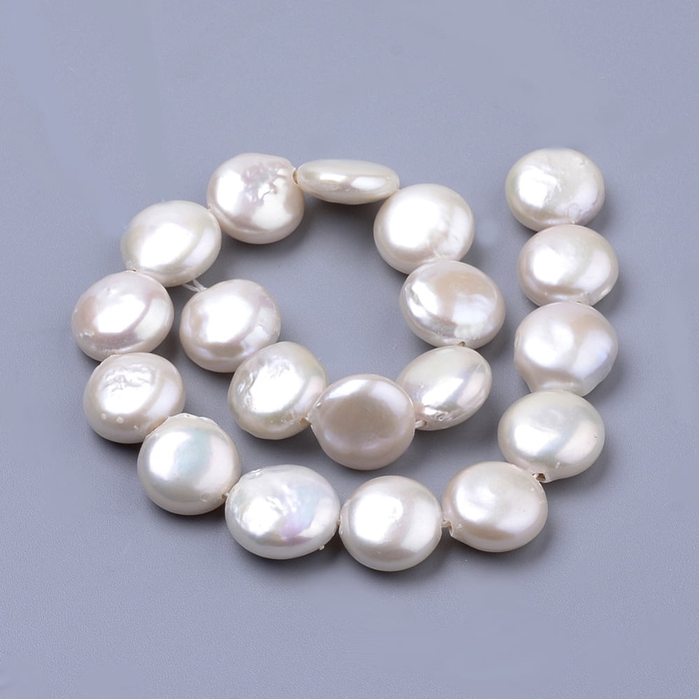 Natural Baroque Pearl Keshi Pearl Beads Strands Cultured Freshwater Pearl Flat Round PapayaWhip 10x5~5.5mm Hole: 0.5mm about 19pcs/strand 7.75 inch