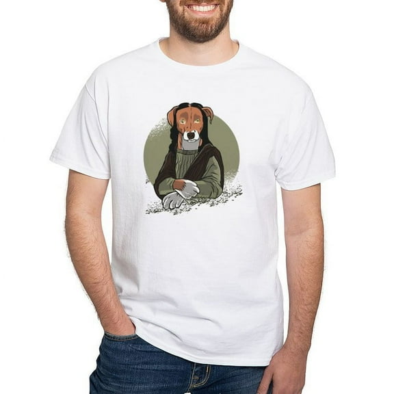 CafePress - Mona Lisa Dog T Shirt - Men's White Classic Cotton T-Shirts