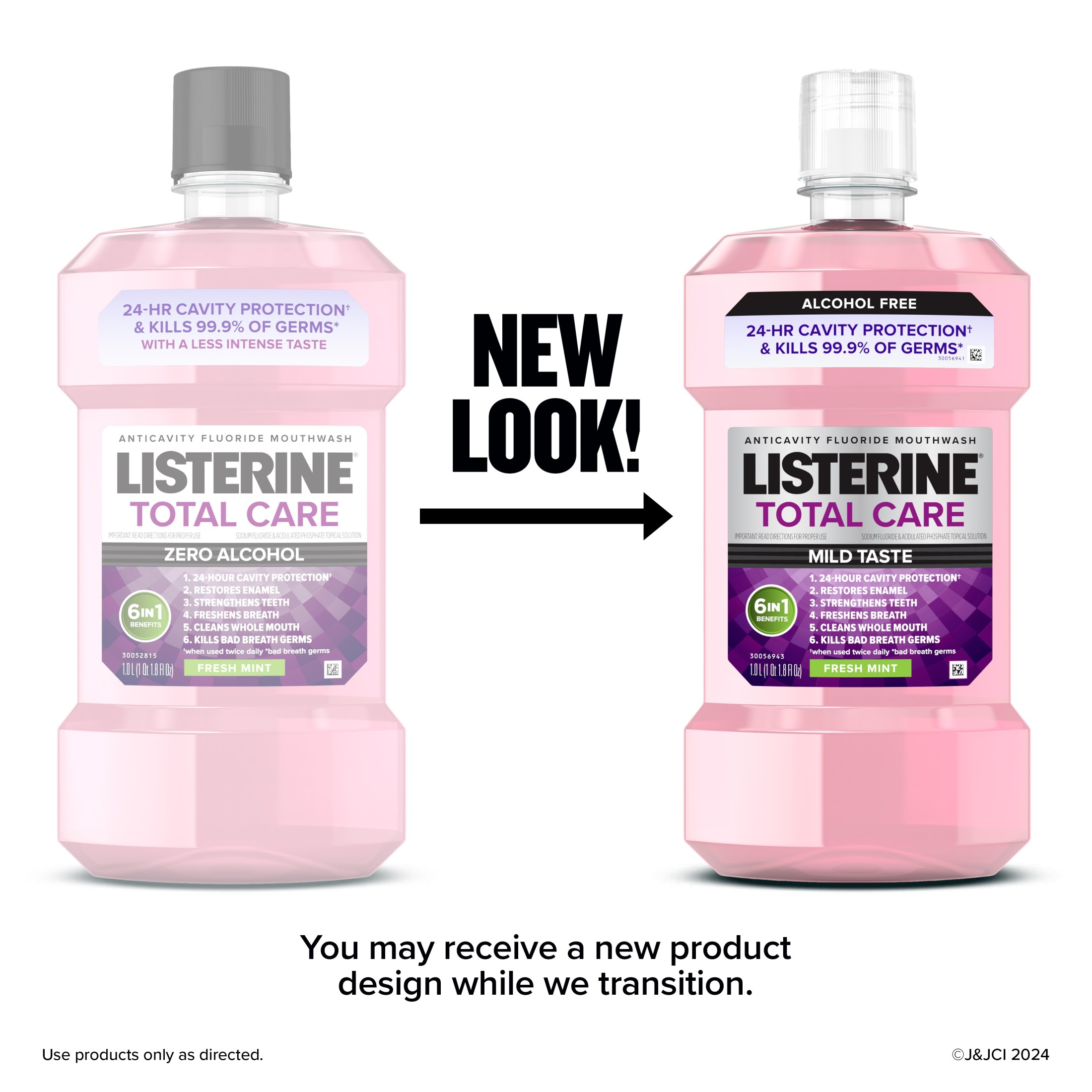 Listerine Total Care Alcohol-Free Mild Mouthwash/Mouth Rinse, Mild Mint, 1 L