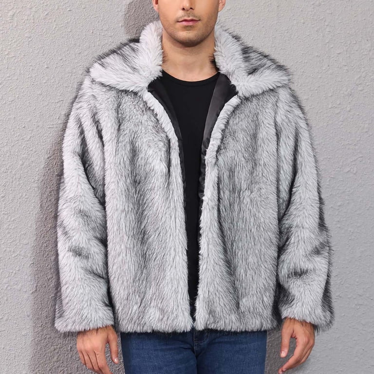 ジャケット・アウター HLT Convertible Faux Fur Tippet Coat Xzbqbs Jackets for Men Casual Faux Fur Coat Plush Warm Winter