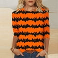 thumbnail image 2 of Uootdi Halloween Tops for Women 3/4 Sleeve Crew Neck Orange Black Stripe Bat All Over Print Womens Graphic Tees Oversized Fit Halloween Party Night Soft Breathable Womens Casual Shirts Gift, 2 of 6