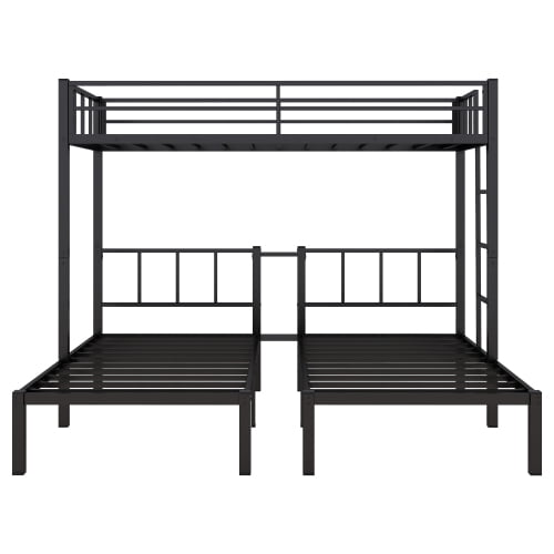 Metal Triple Bunk Bed for Kids,Twin Over Twin Over Twin Bunk Bed with Full-Length Guardrail and Ladder,Separates Into 3 Twin Beds,Noise Reduced Structure,Black