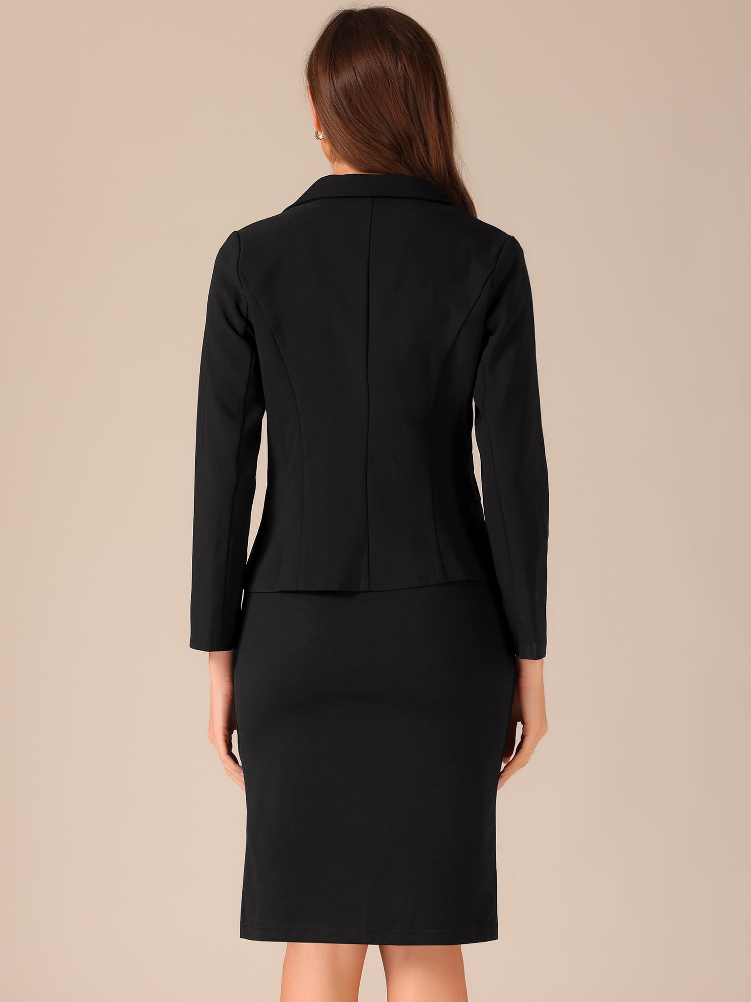 DARING DIVA 2Pcs Women's Business Suit Sets Outfit Blazer V Neck Dress L Black