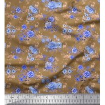 Soimoi Satin Silk Fabric Leaves & Begonia Floral Print Fabric by Yard 42 Inch Wide