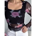 thumbnail image 6 of Raccmtaty Women Crop Sheer Mesh Tops Summer Fashion Print Long Sleeve Shirt Casual Pullovers for Club Streetwear, 6 of 7