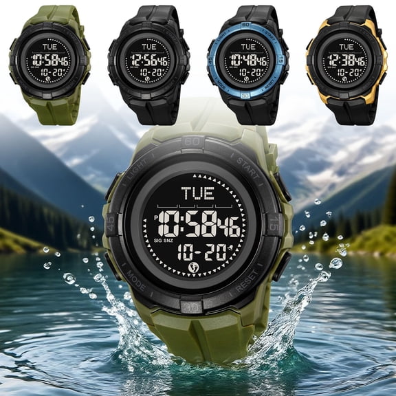 Outdoor Sports Digital Watch with Compass, Pedometer, , Stopwatch, Countdown Timer and 50M Water Resistant Silicone Strap for Hiking, Camping and Mountaineering