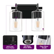 GCGAFUL Bathroom Vanity Light, 10.43 in. 2-Light Matte Black Modern Wall Sconce with Clear Glass Shade