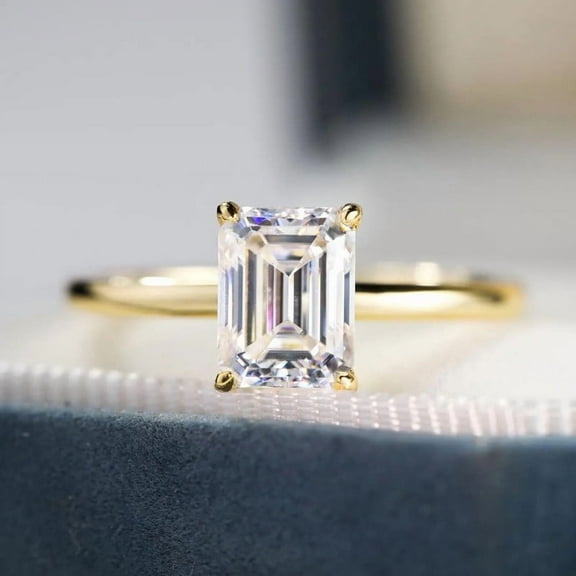 Jewelerix Emerald Cut Moissanite Engagement Ring for Women, 10K Yellow Gold Vermeil Ring ,Classic Solitaire Promise Ring, Minimalist Best Bridal Jewelry