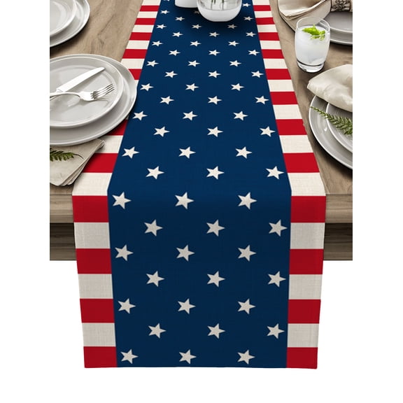 Ldtrchee 4th of July Star Table Runner 48 Inches, Independence Day Patriotic Bed Runner Dresser Scarves Tabletop for Indoor Outdoor Parties/Ceremony/Banquet, 13" x 48"