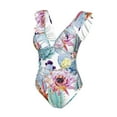 thumbnail image 4 of Yiaed Cactus Print Women's Ruffled One Piece Swimsuit V Neck Swimwear Slimming Monokini for Woman-Small, 4 of 8