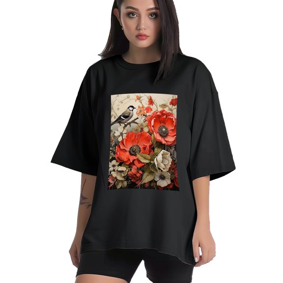 Plus Size Shirt for Women Black Tops for Women Short Sleeves Shirt for Women Birds2 T Shirt Crewneck Shirt for Women XS