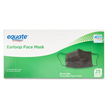 Equate Earloop Disposable Face s, Black, 25 Count